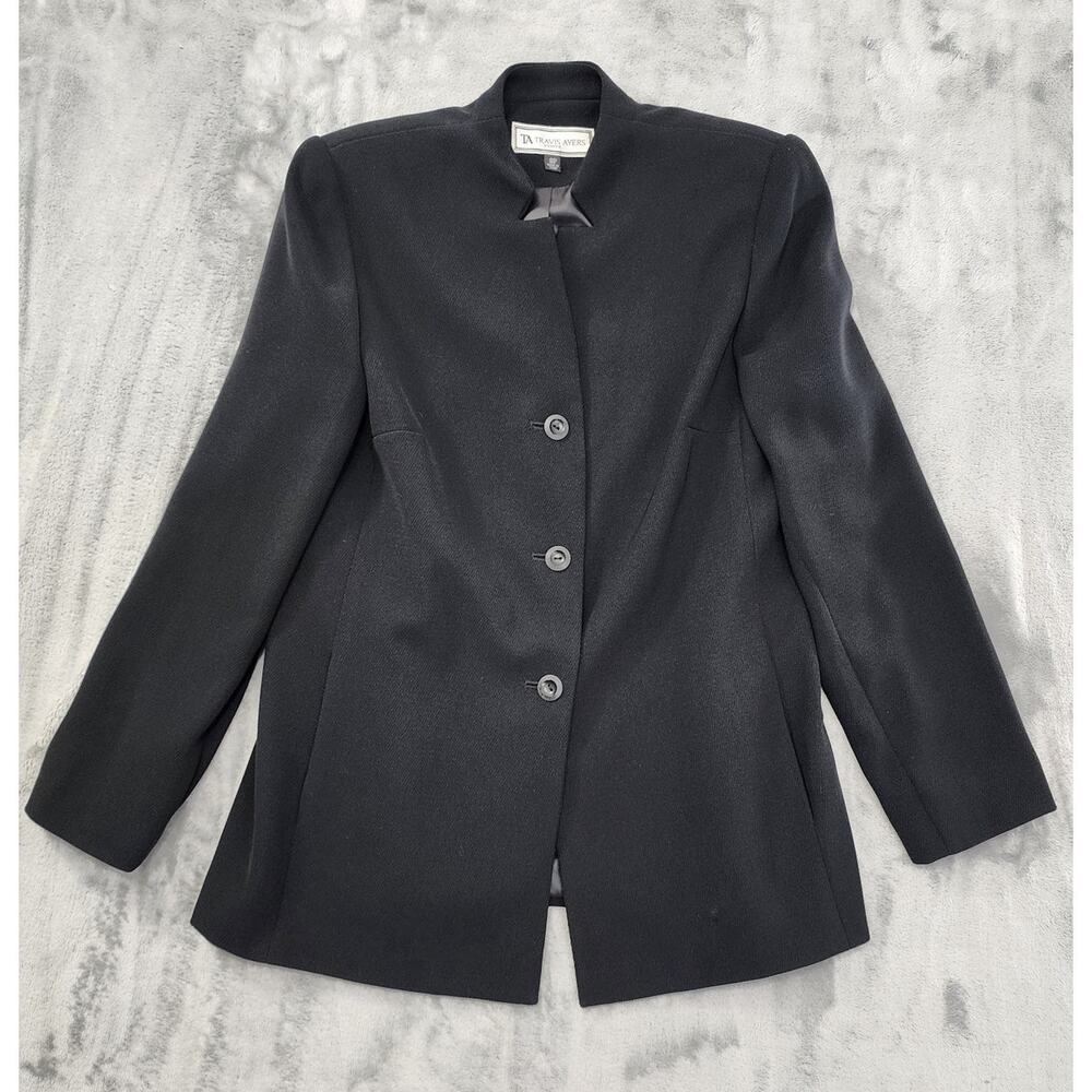 Travis Ayers TZ 3 Button Blazer Jacket Size 8P Black Office Career Preppy Formal